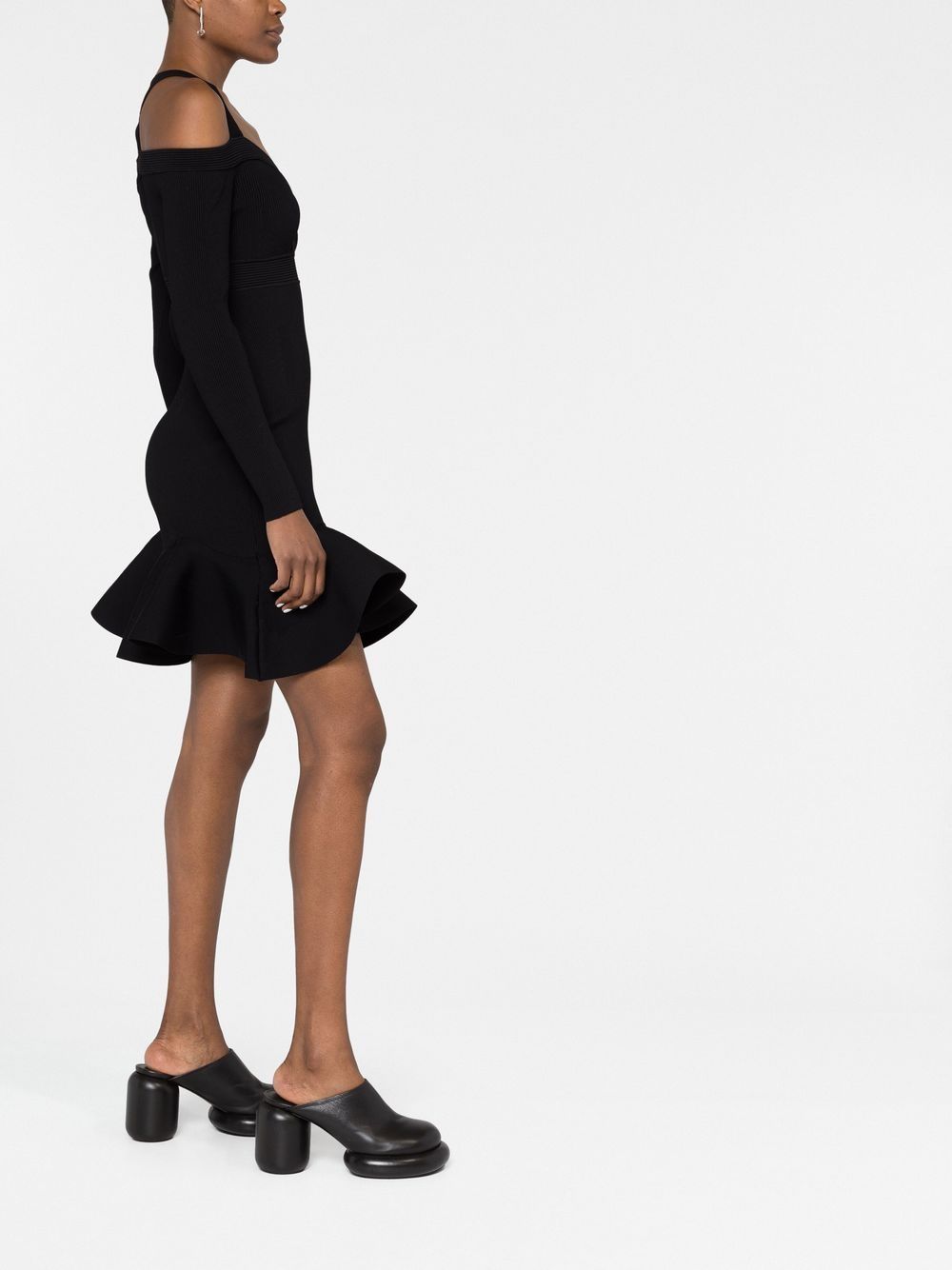 Alexander McQueen Short Ribbed-Knit Mini Dress with Sweetheart Neck Black