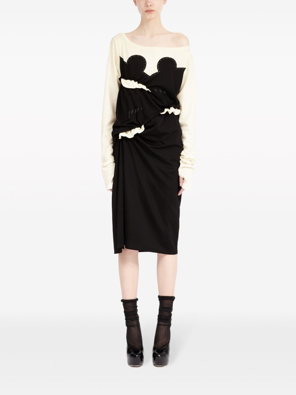 Maison Margiela Ruched Panelled Mid-Length Jersey Dress White White