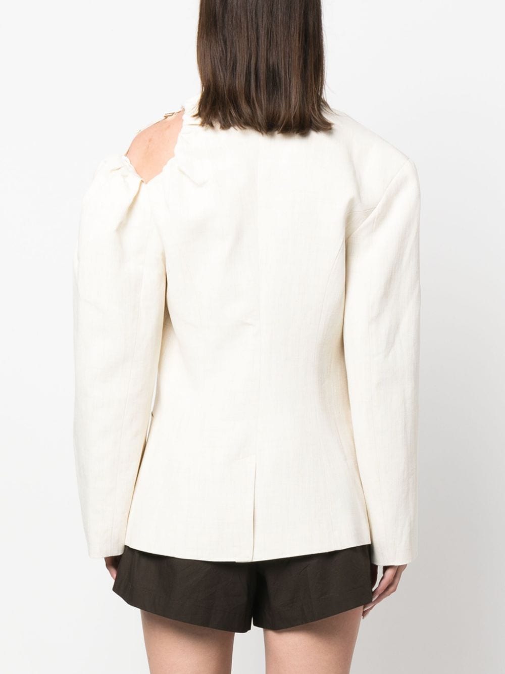 JACQUEMUS Galliga Asymmetric Linen-Blend Blazer White