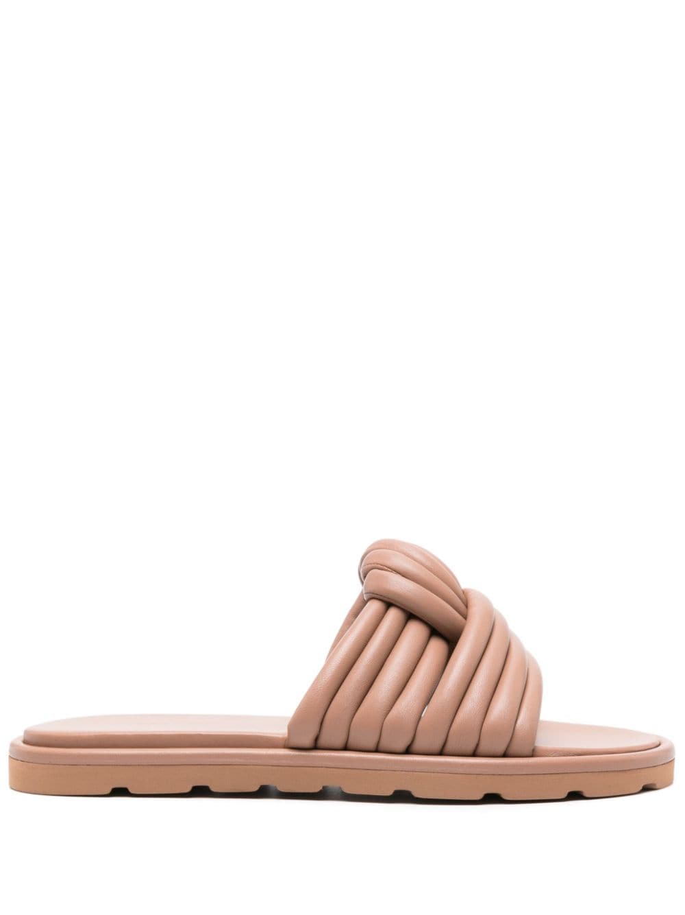 Gianvito Rossi Padded Knot-Detail Calf Leather Slides Beige