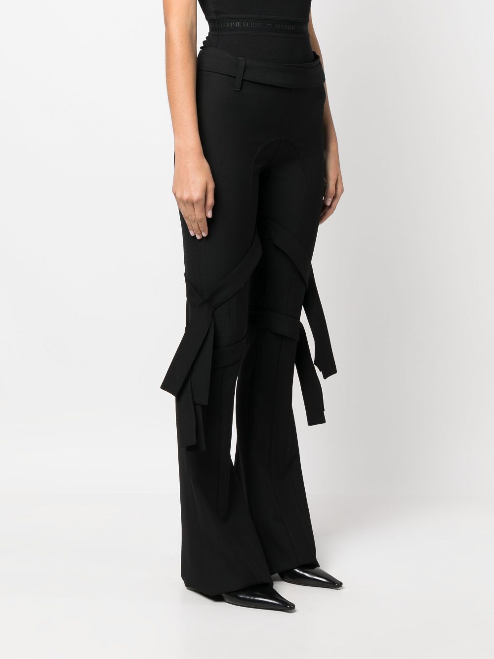 Ambush Flared Strap-Detail Virgin Wool Trousers Black