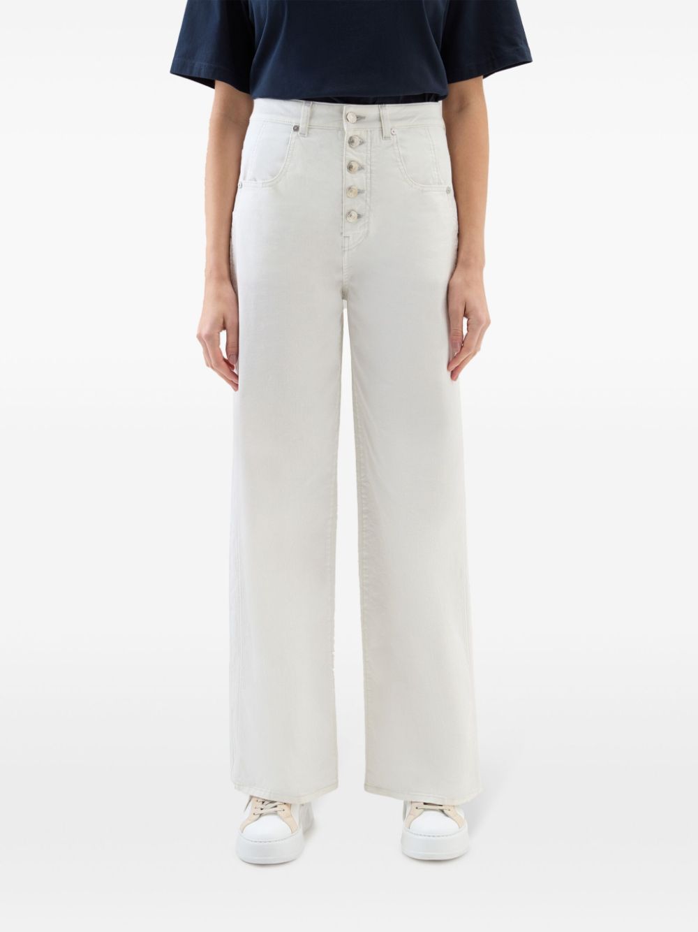 Woolrich High-Waisted Stretch-Cotton Wide-Leg Jeans White