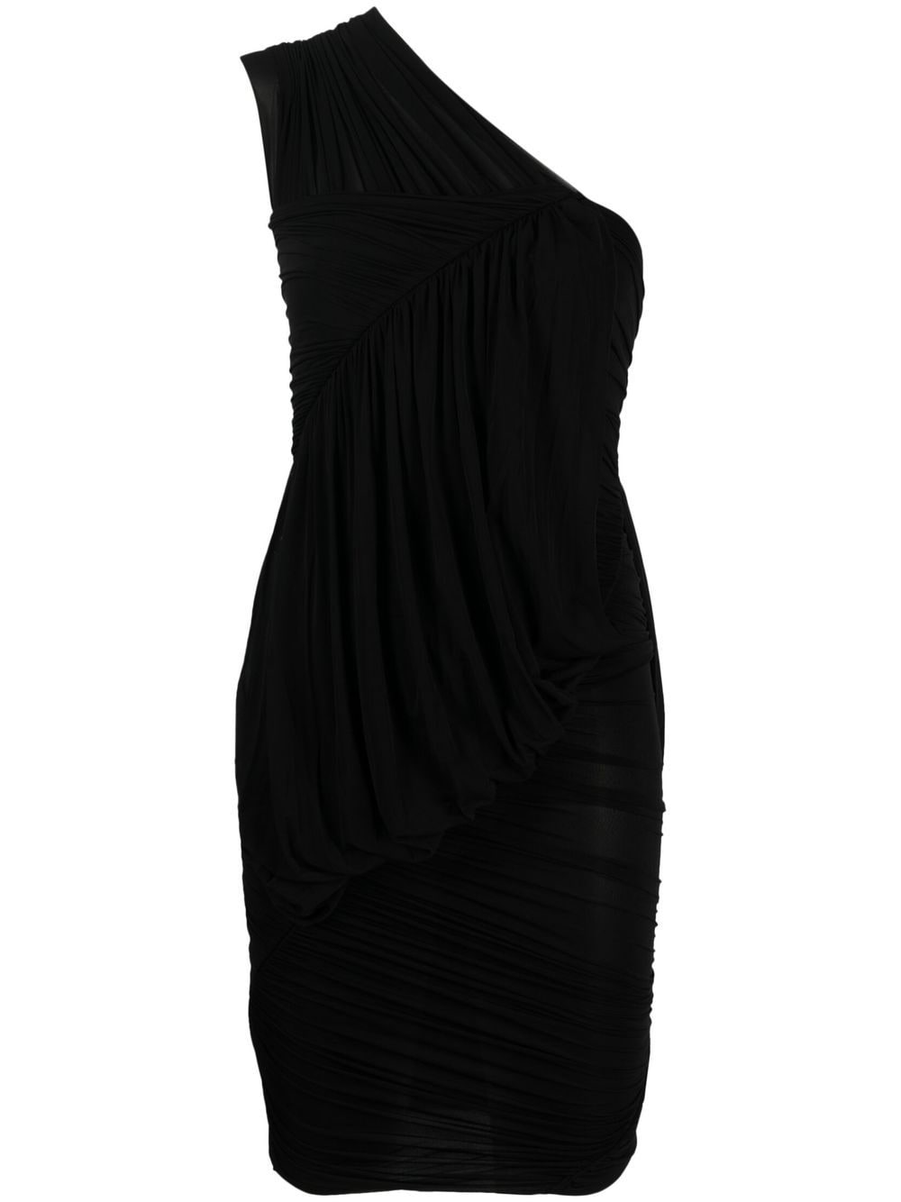 Rick Owens Draped One-Shoulder Knee-Length Dress Black