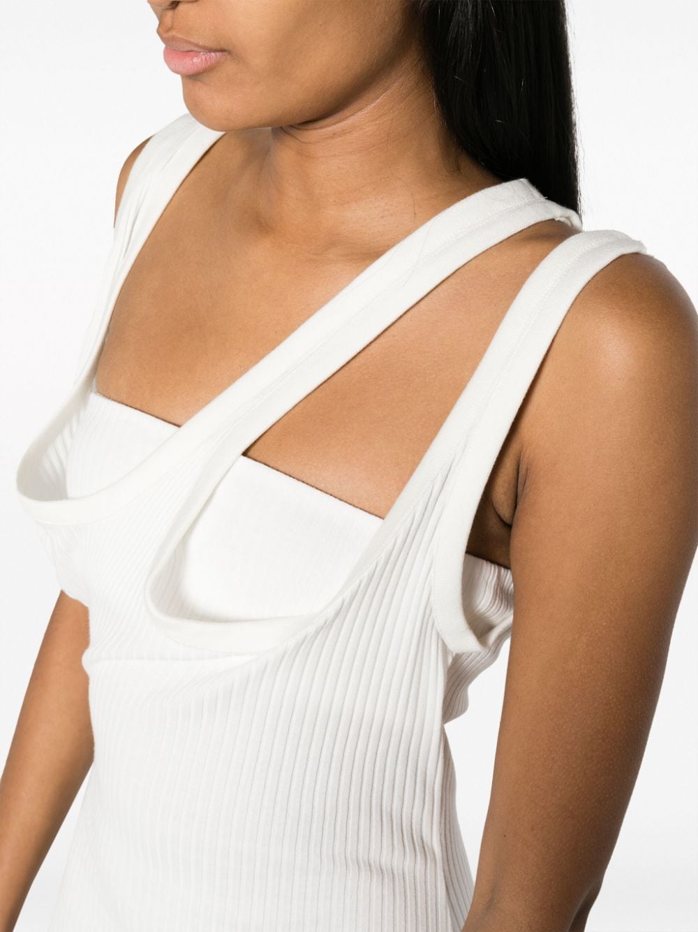 The Attico Asymmetric Ribbed-Knit Cotton Maxi Dress White white