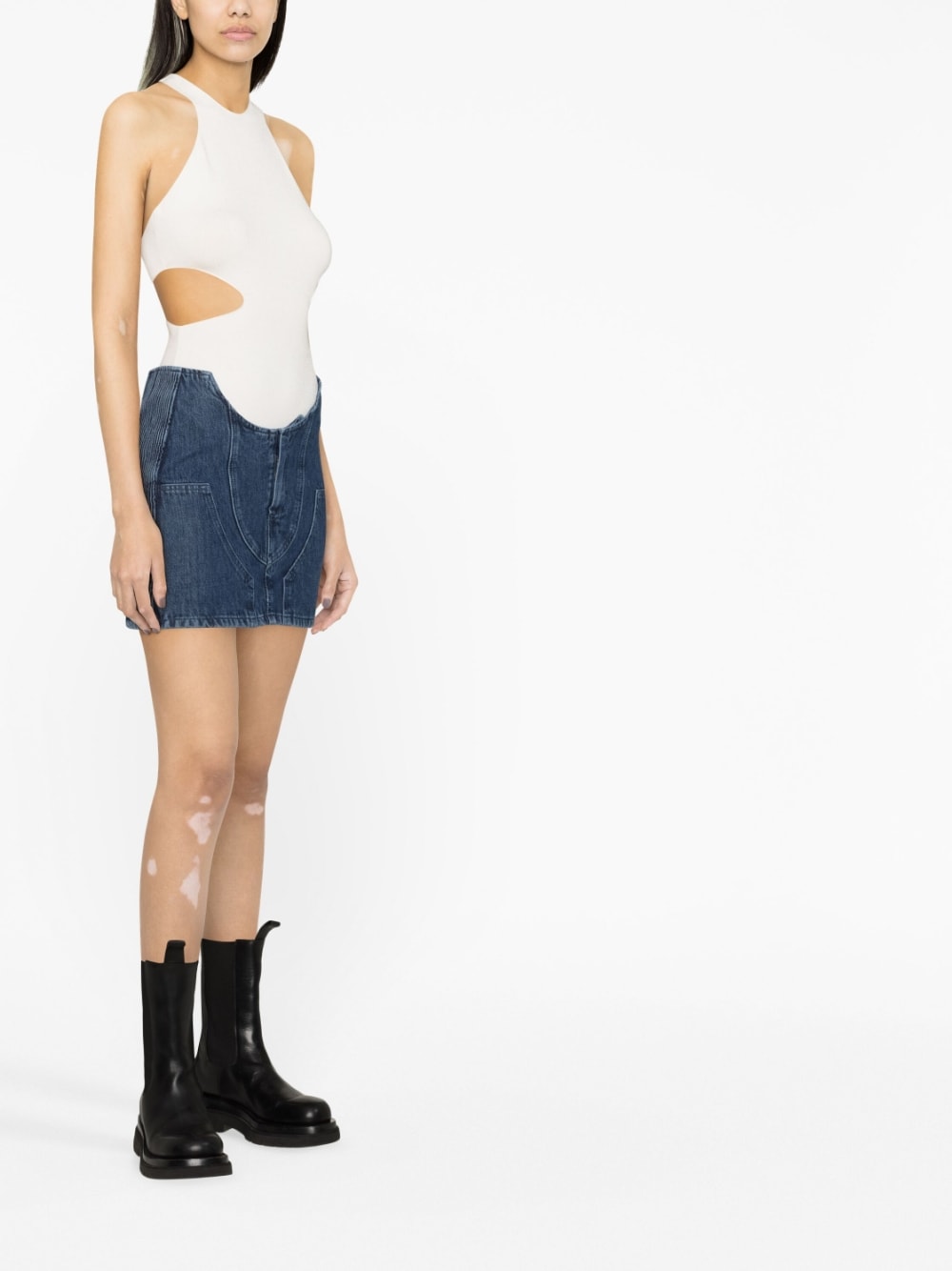 Off White Motorcycle Cut-out High-rise Cotton Miniskirt Blue