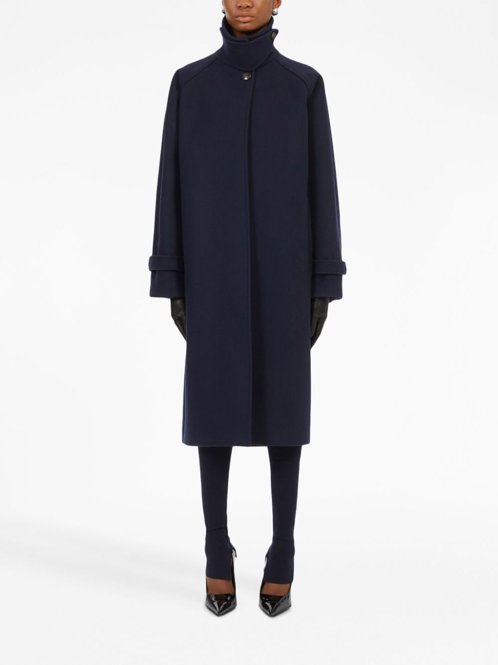 Ferragamo Single-Breasted Wool Coat with High Neck Blue