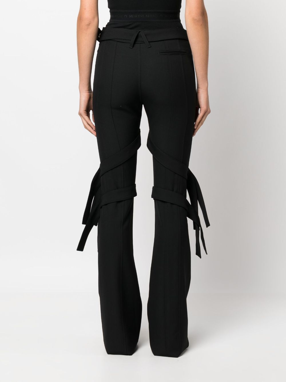 Ambush Flared Strap-Detail Virgin Wool Trousers Black
