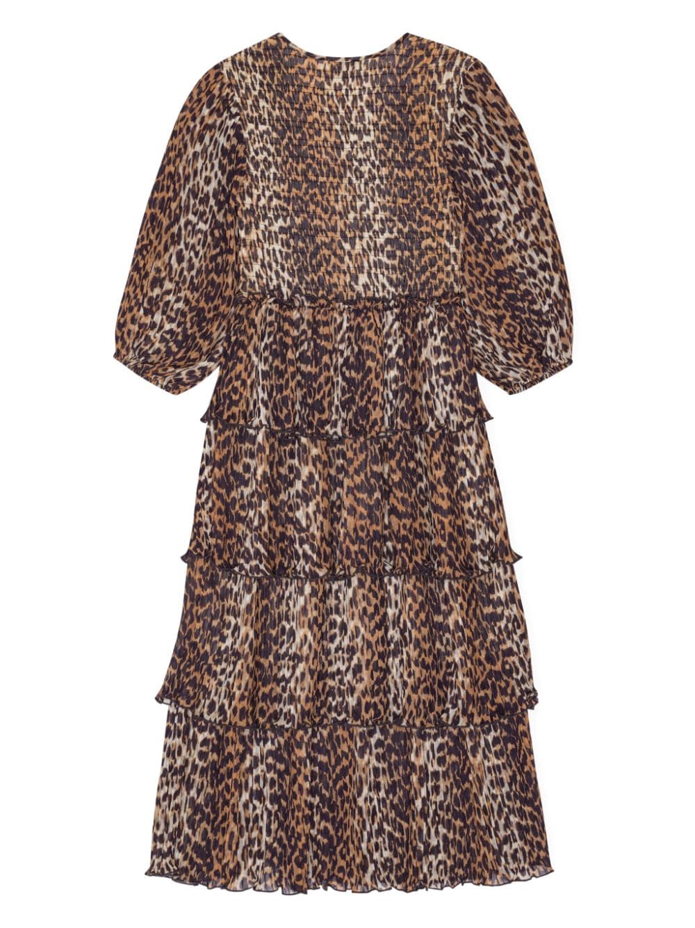 Ganni Leopard-Print Layered Georgette Mid-Length Dress Brown