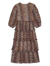 Ganni Leopard-Print Layered Georgette Mid-Length Dress Brown
