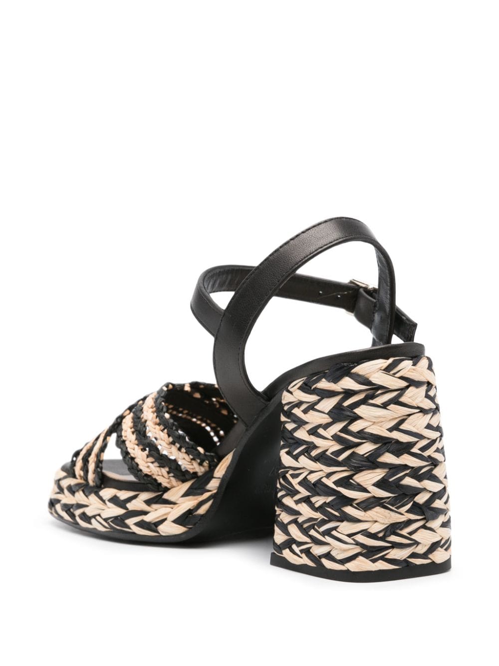 Castaner Interwoven Crossover Strap Block Heel Sandals Black