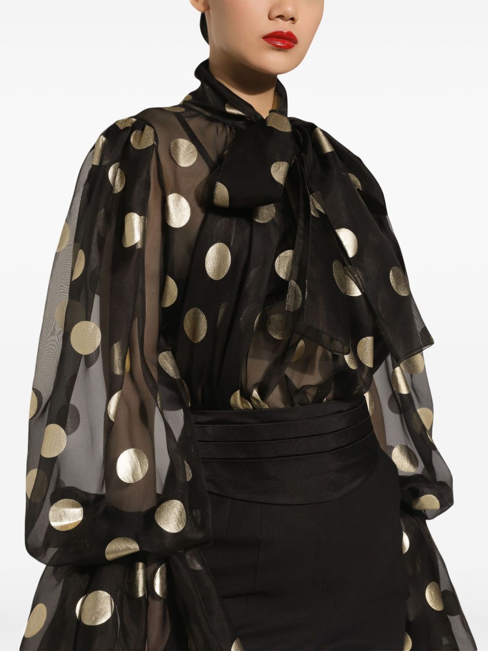 Silk organza jacquard blouse Black