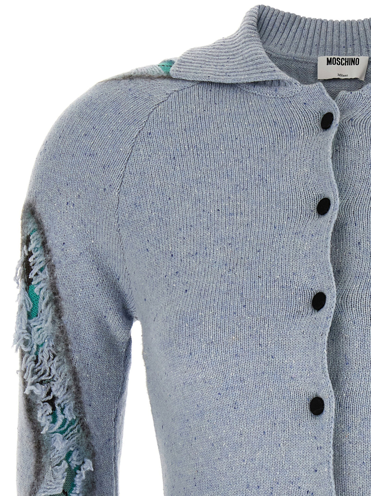 Moschino Distressed Argyle Cardigan Light blue