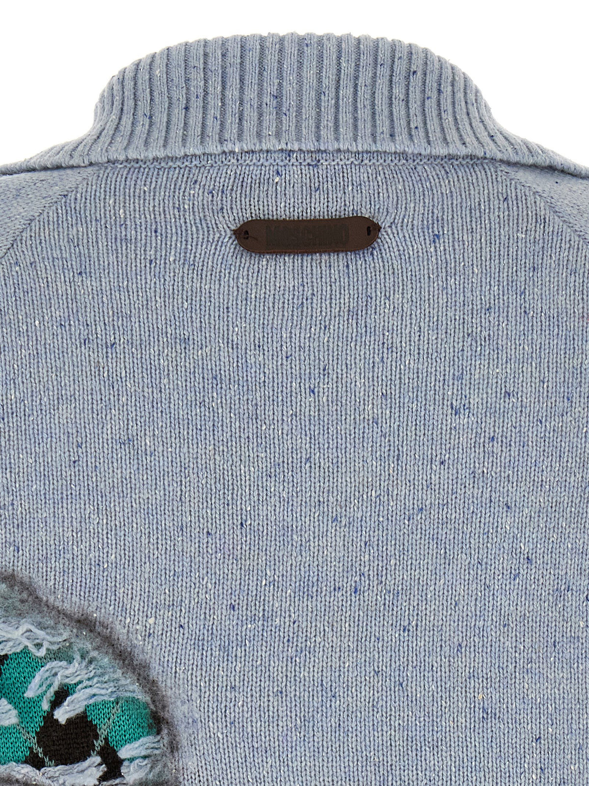 Moschino Distressed Argyle Cardigan Light blue