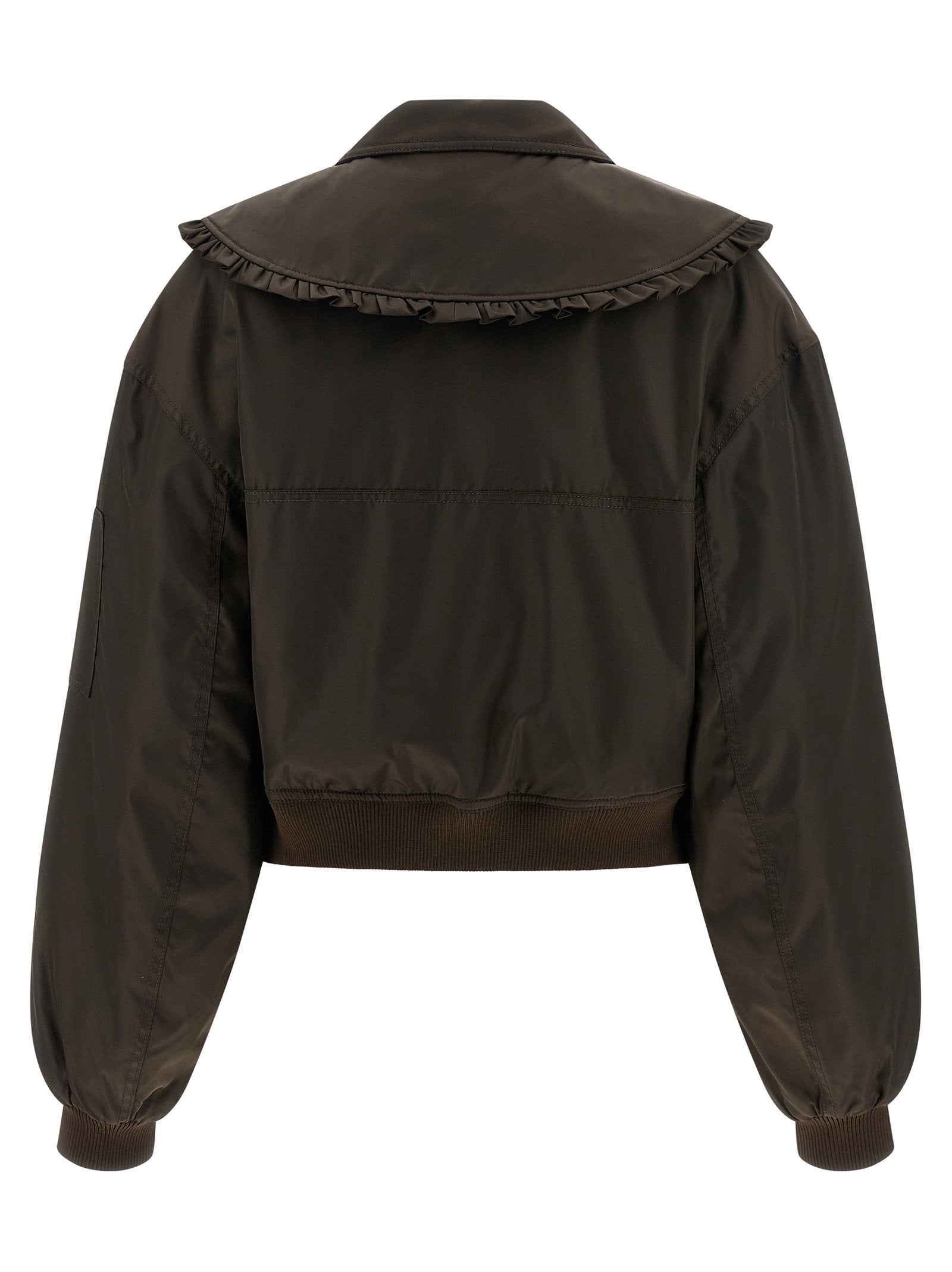 Ganni Duchesse Nylon Bomber Jacket Brown