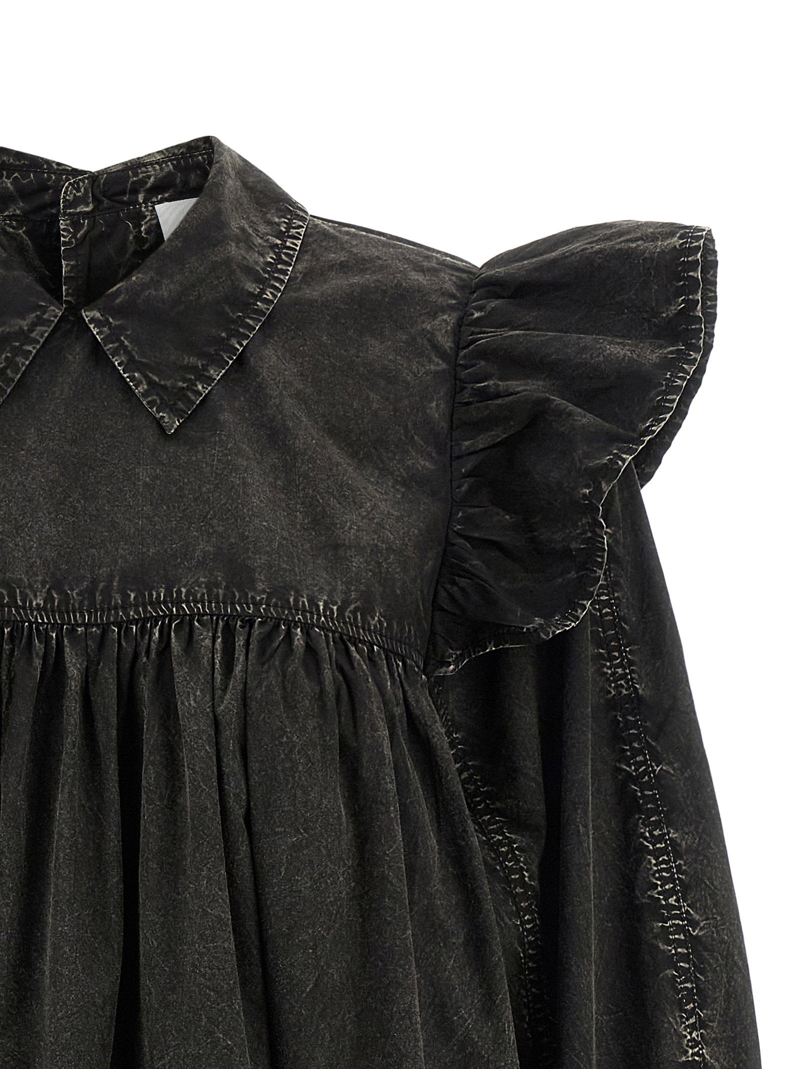 Ganni Black Washed Mini Shirt Dress Black