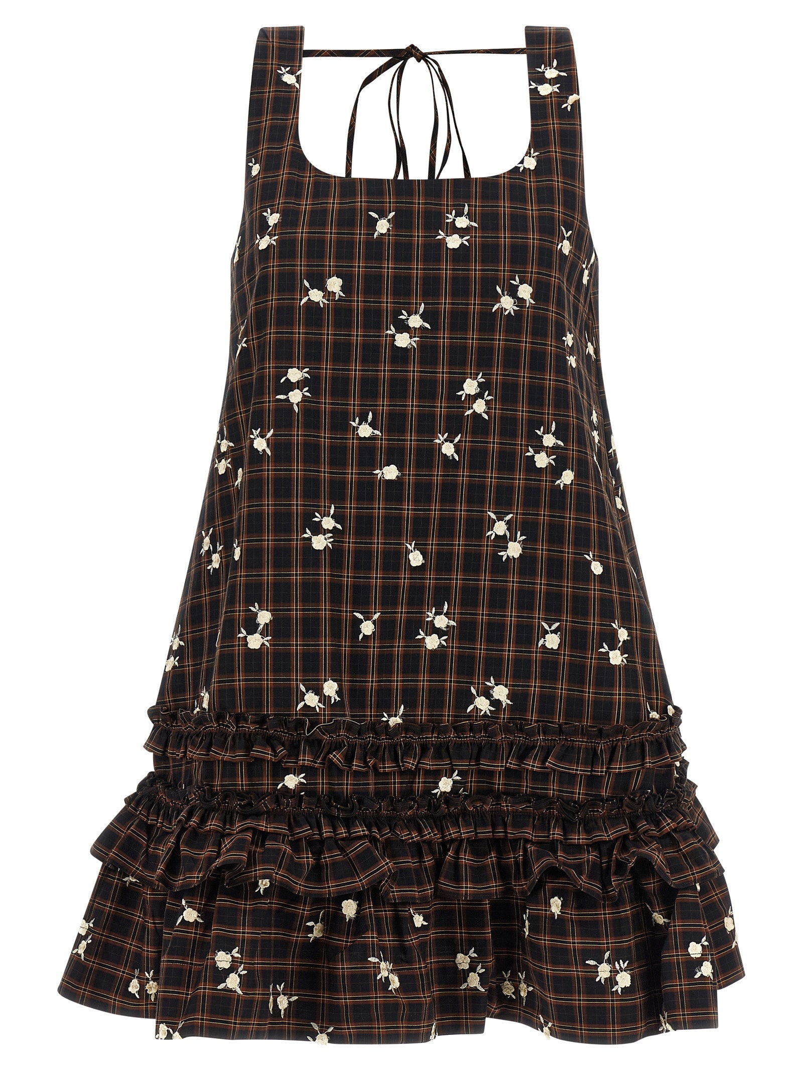 Ganni Check Flower Dress Brown