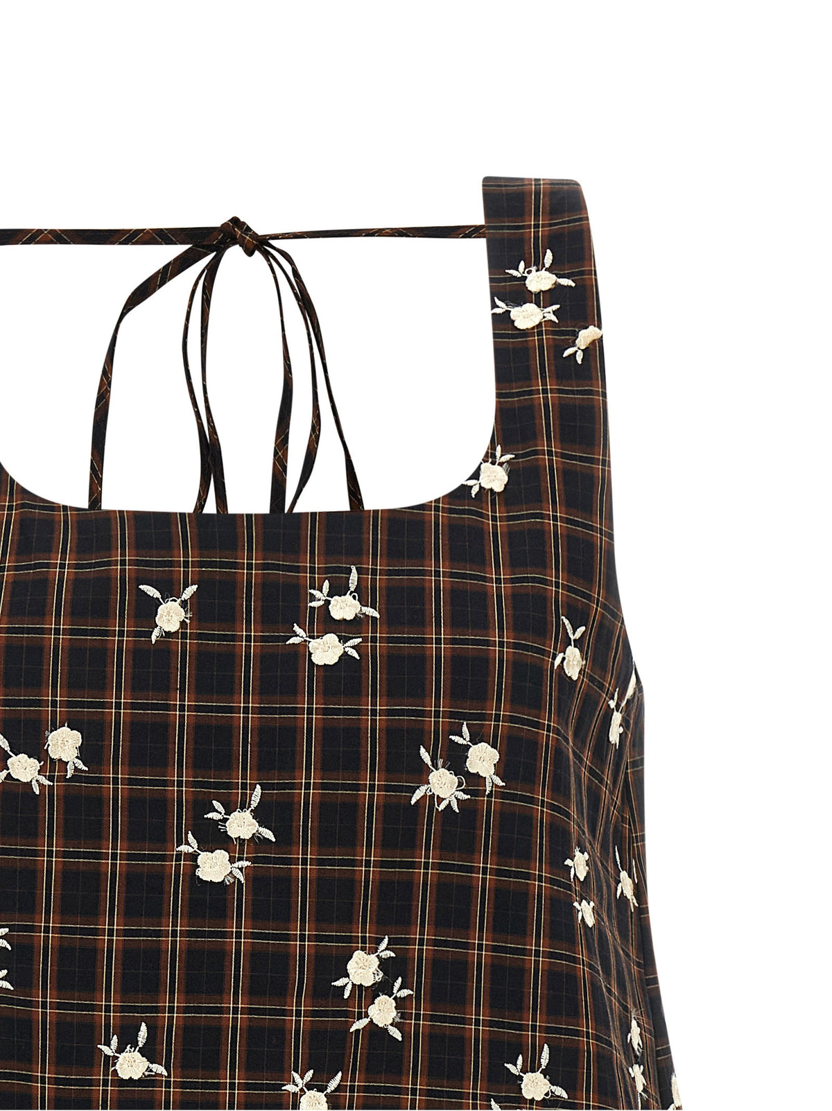 Ganni Check Flower Dress Brown
