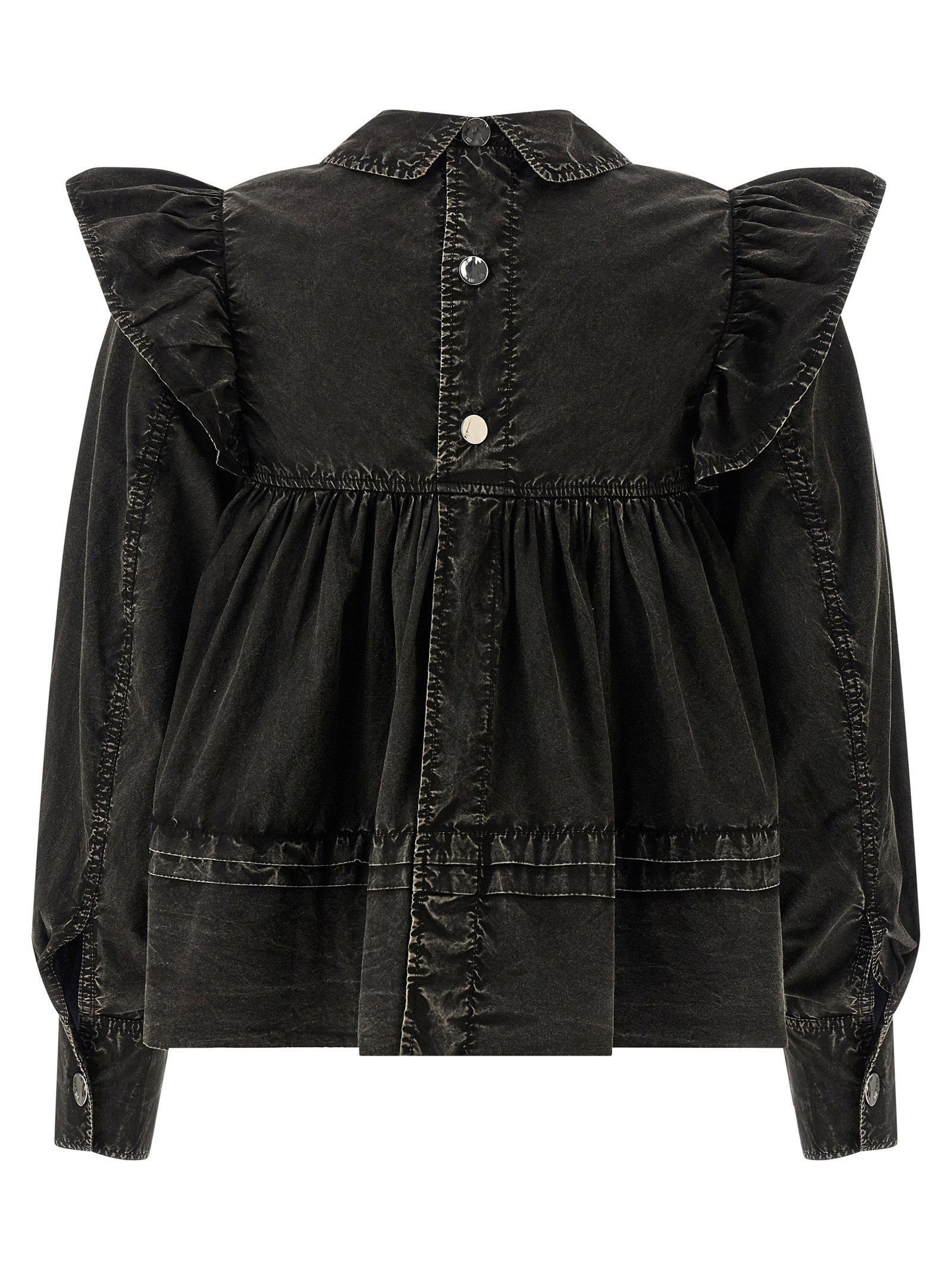 Ganni Black Washed Frill Blouse Black