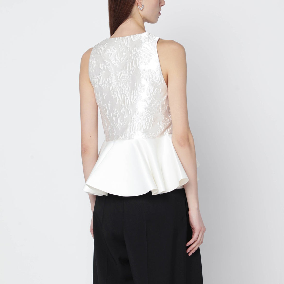 Ganni Ivory Satin Peplum Top Beige