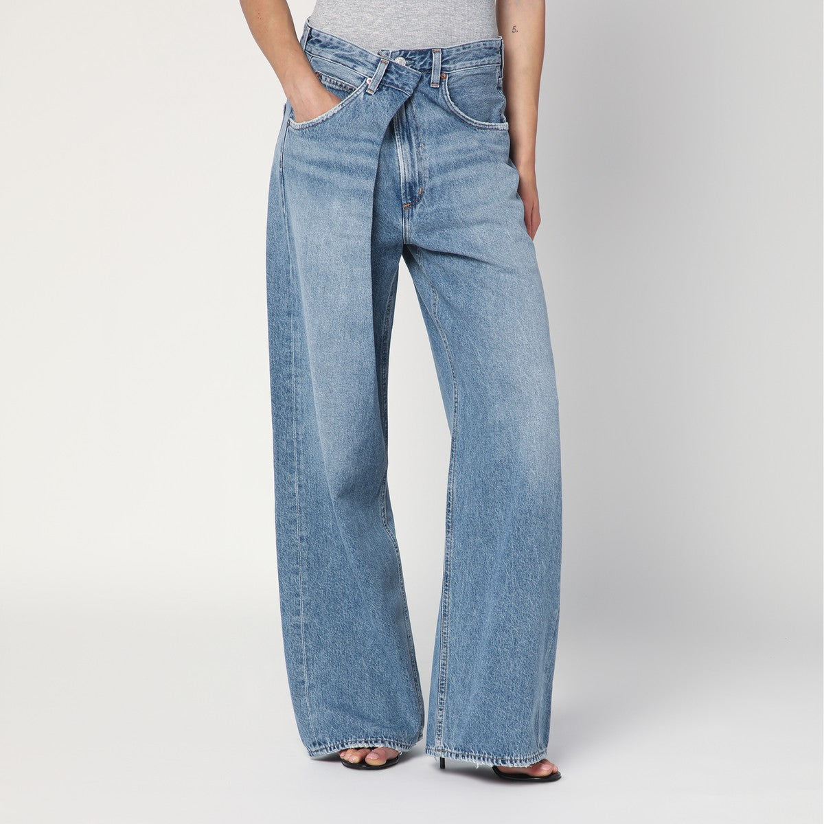 Agolde Wide-Leg Vana Fold Washed Denim Jeans Blue