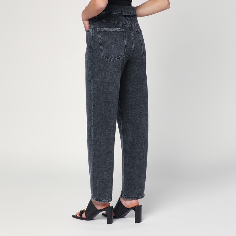 Agolde Echo High-Waisted Rolled-Hem Jeans in Zefiro Grey Black