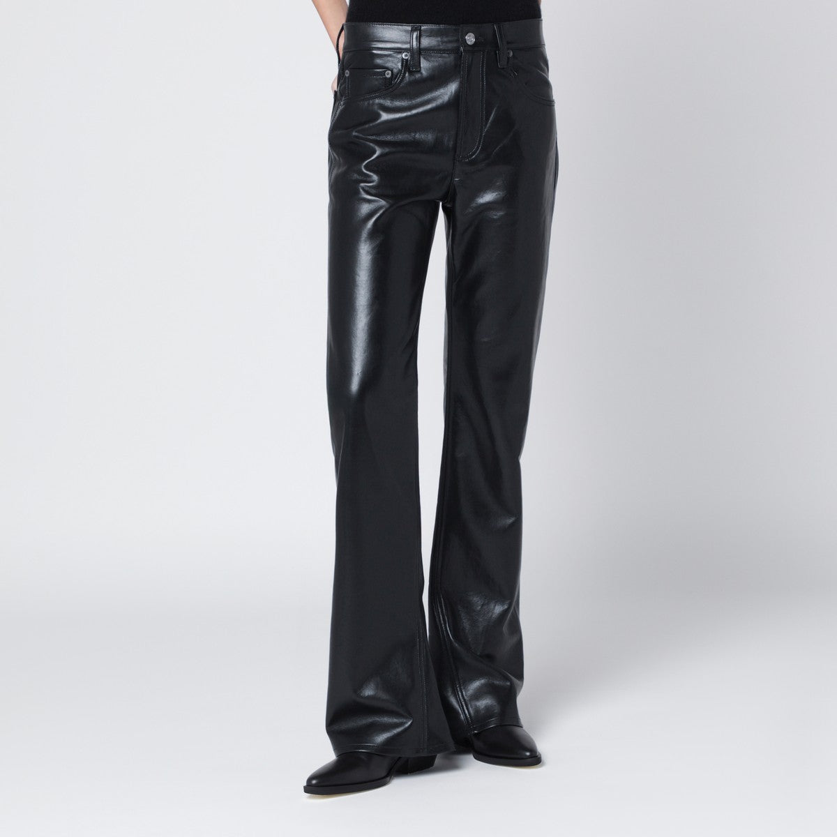Agolde Black Faux Leather Straight-Leg Trousers Black