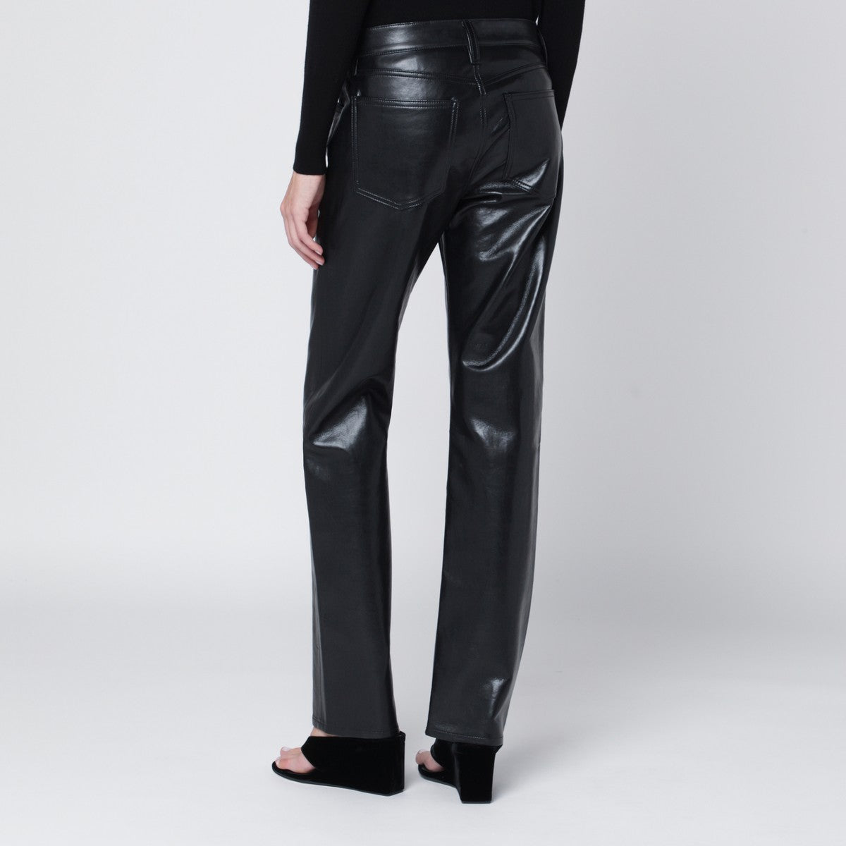 Agolde High-Waisted Straight Faux Leather Trousers Black black