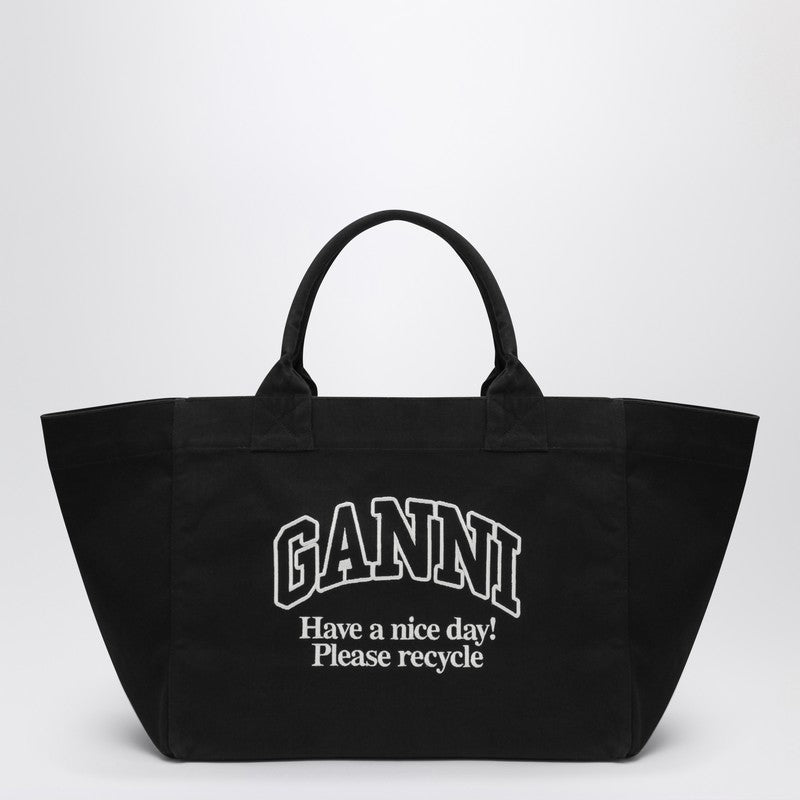 Ganni XXL Black Canvas Tote Bag Purple