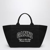 Ganni XXL Black Canvas Tote Bag Purple