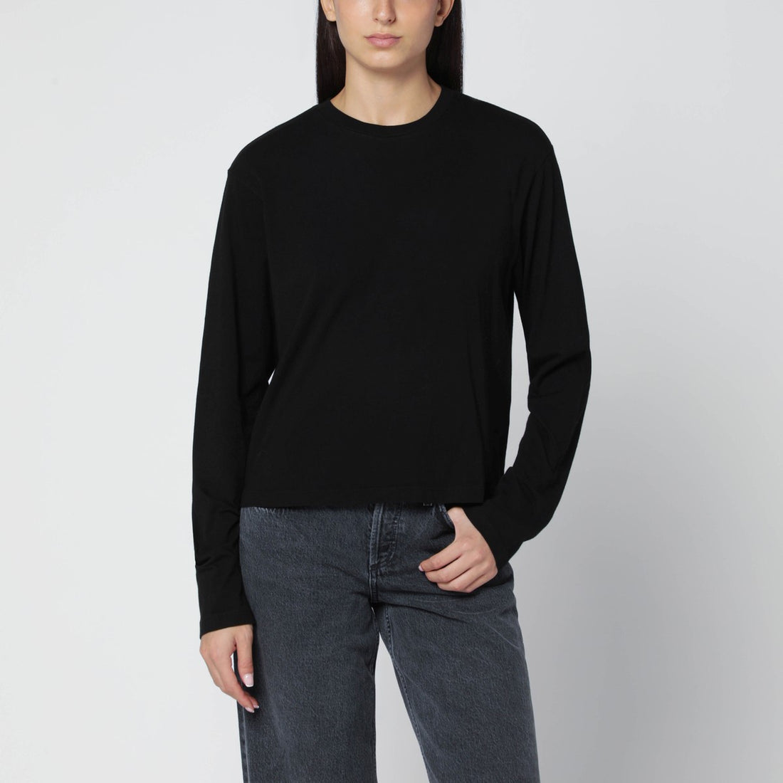 Agolde Black Organic Cotton Long Sleeve Top Black