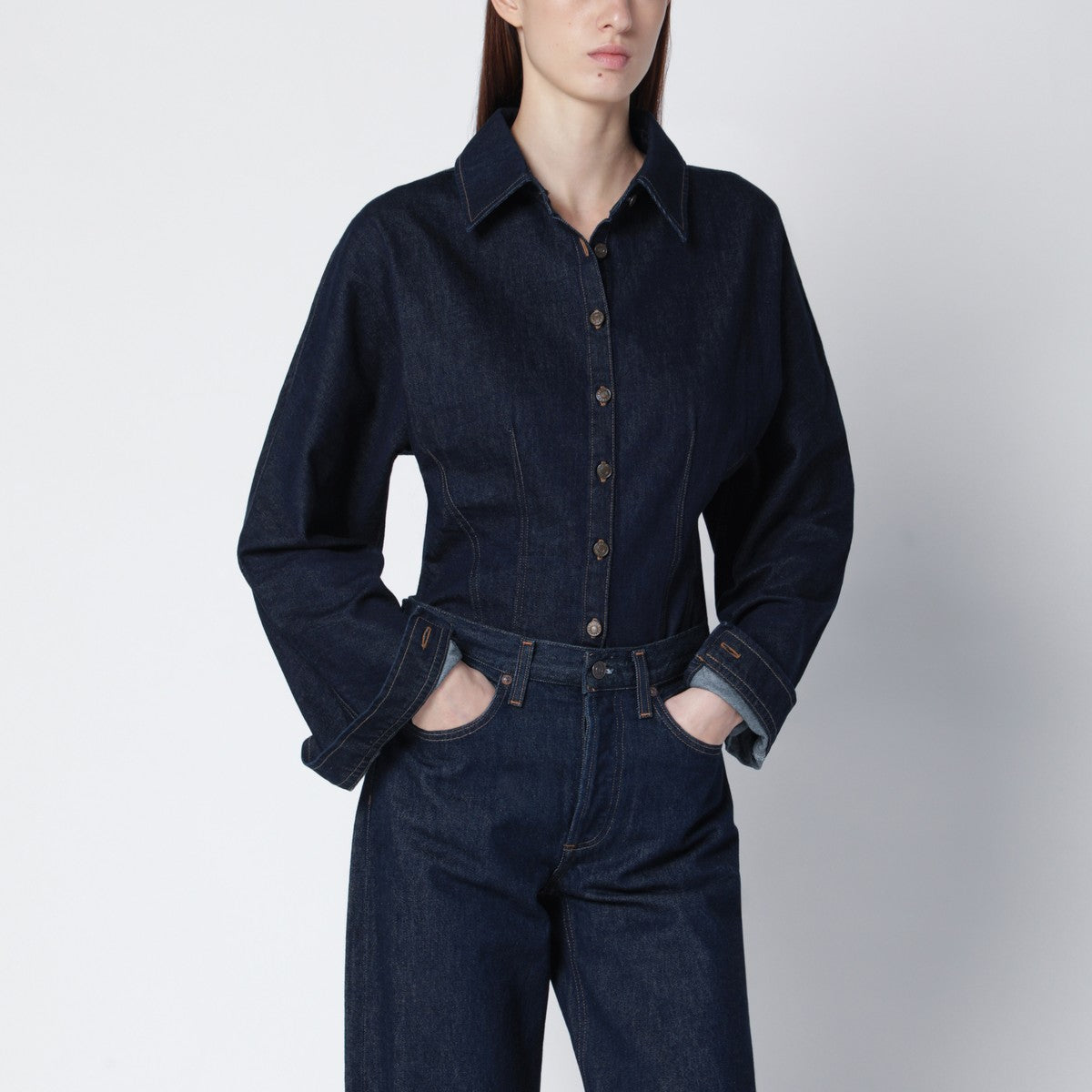 Agolde Dark Indigo Fitted Denim Shirt Blue