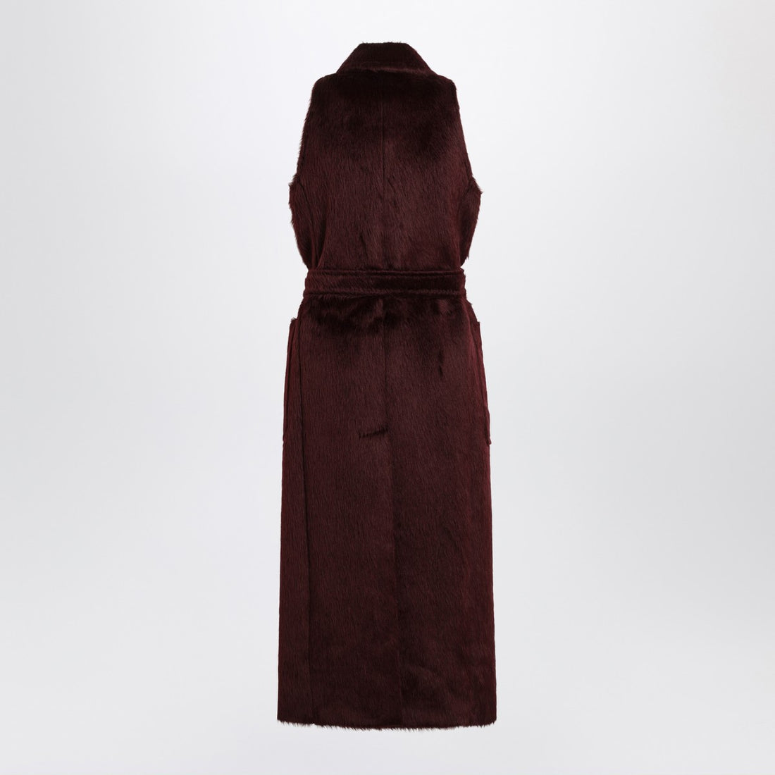 Max Mara Cherry Sleeveless Alpaca & Wool Coat Burgundy