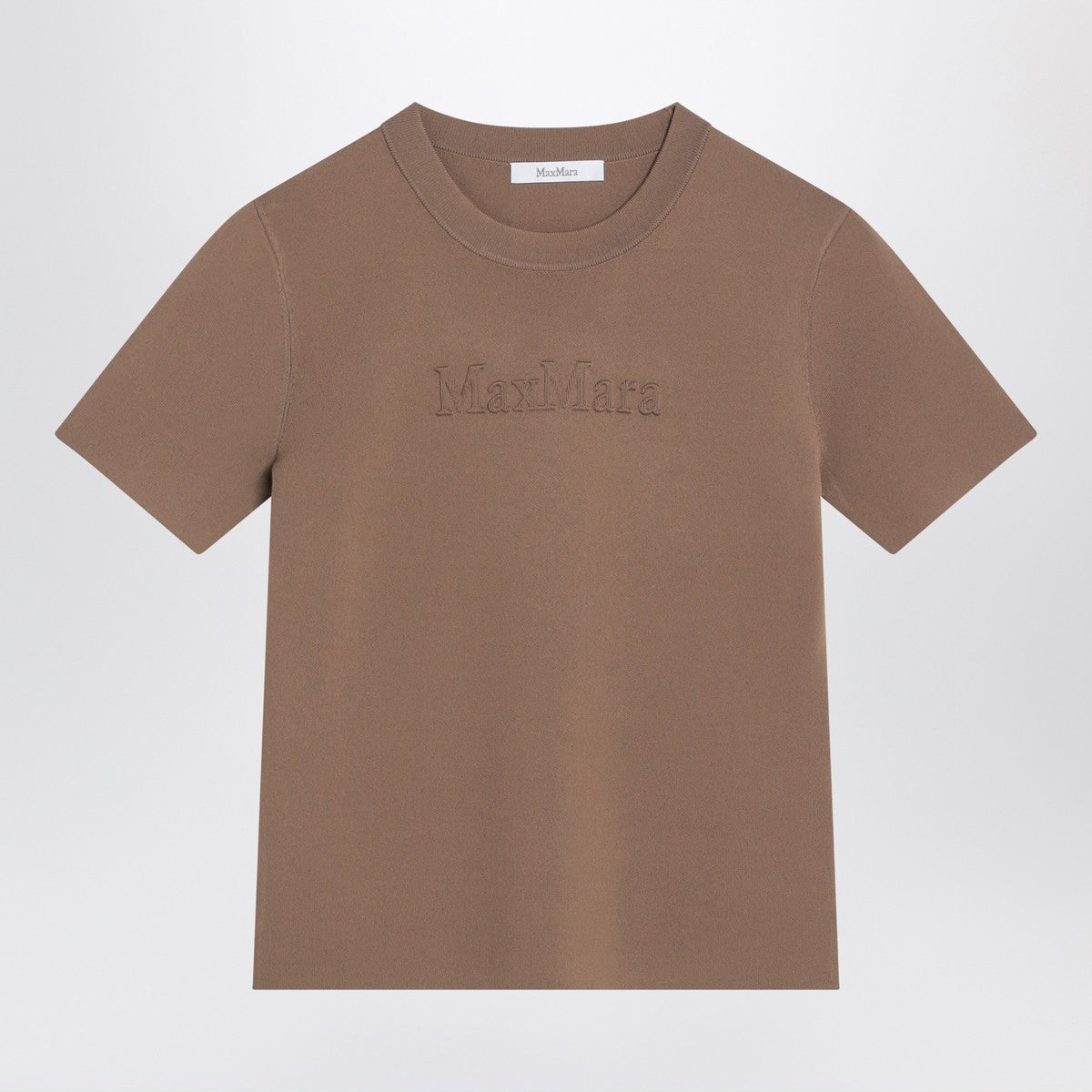 Max Mara Hazelnut Viscose-Crêpe T-Shirt with Tonal Logo Brown