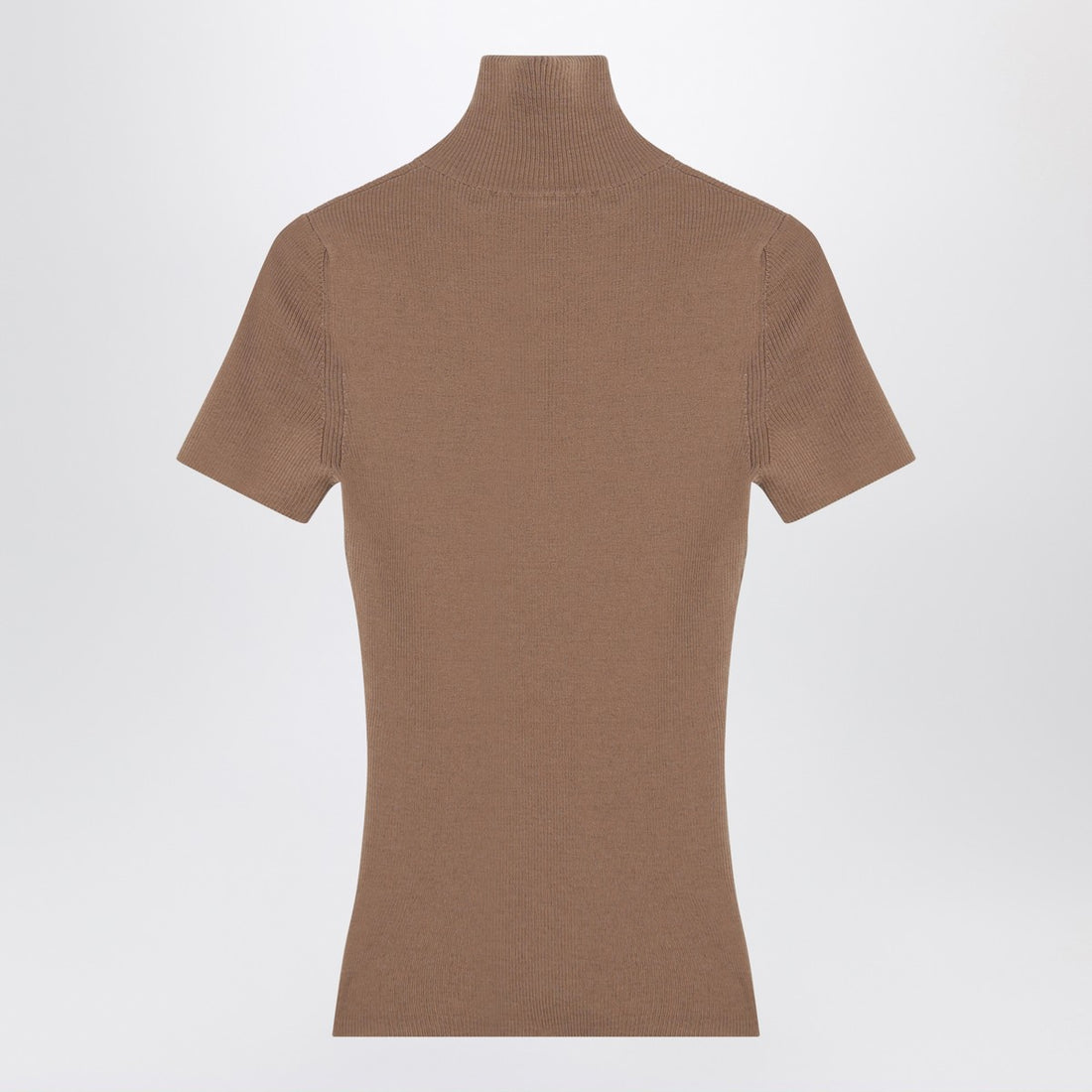 Max Mara Camel Wool Ribbed Turtleneck Top Beige