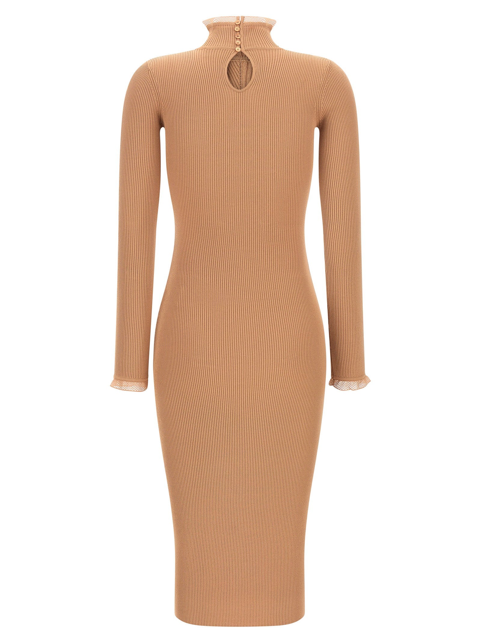 Elisabetta Franchi Ribbed Knit Dress Beige