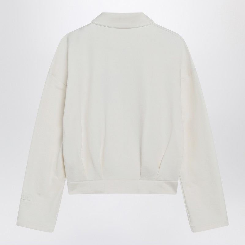 Max Mara White Cropped Silk-Blend Sweatshirt with Shirt Collar White
