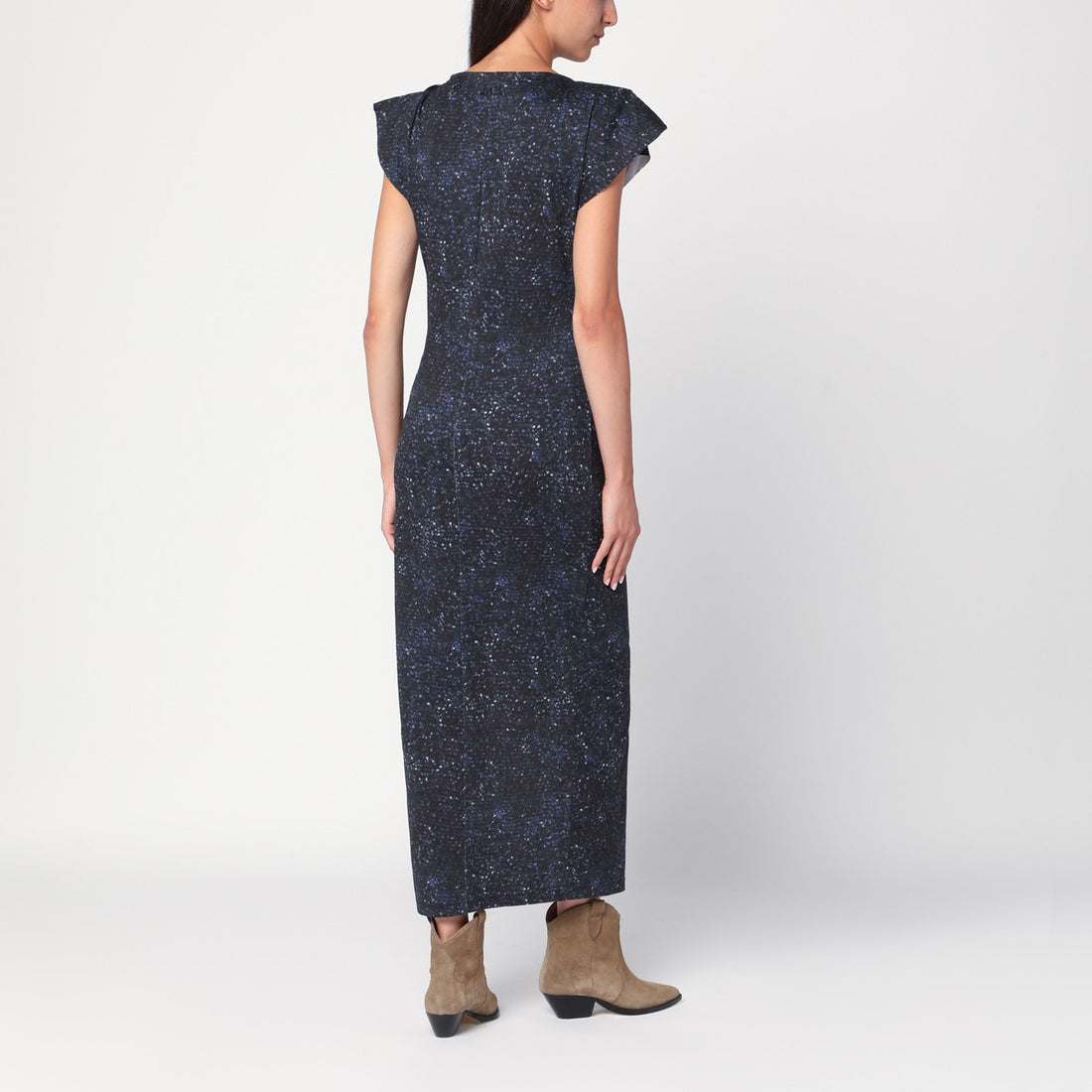 Isabel Marant Mid-Length Printed Midi Dress with Gathered Detail Blue