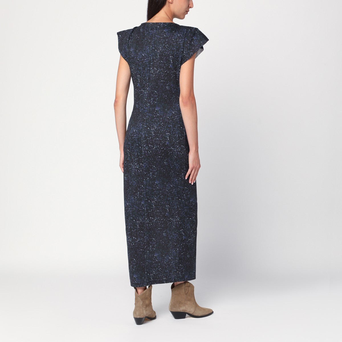 Isabel Marant Mid-Length Printed Midi Dress with Gathered Detail Blue