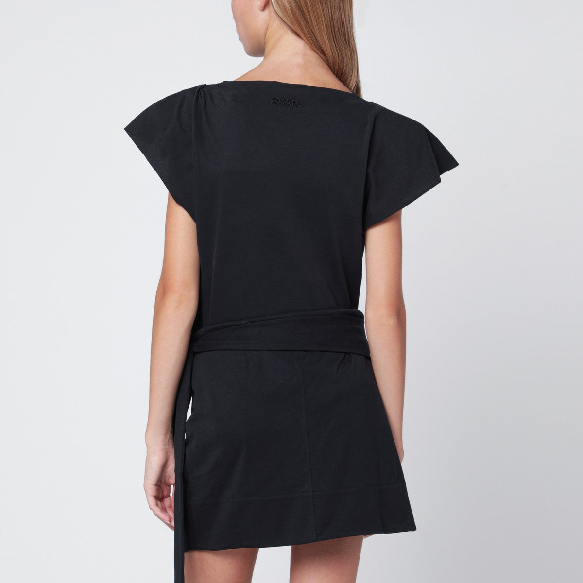 Isabel Marant Sebani Asymmetrical Black Cotton T-shirt with Structured Shoulders black