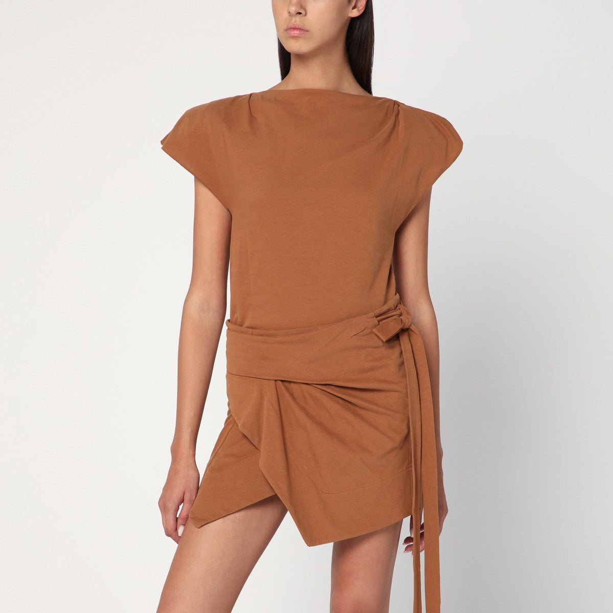 Isabel Marant Asymmetrical Sebani Cotton T-shirt Caramel Brown