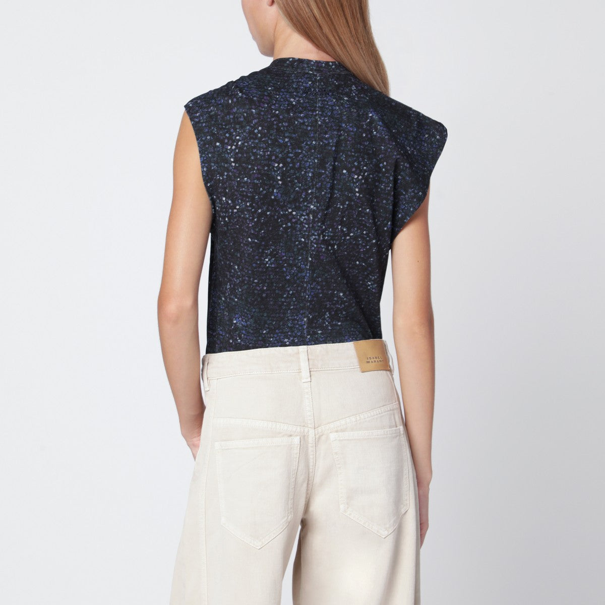 Isabel Marant Nayda Asymmetrical Printed T-shirt Blue