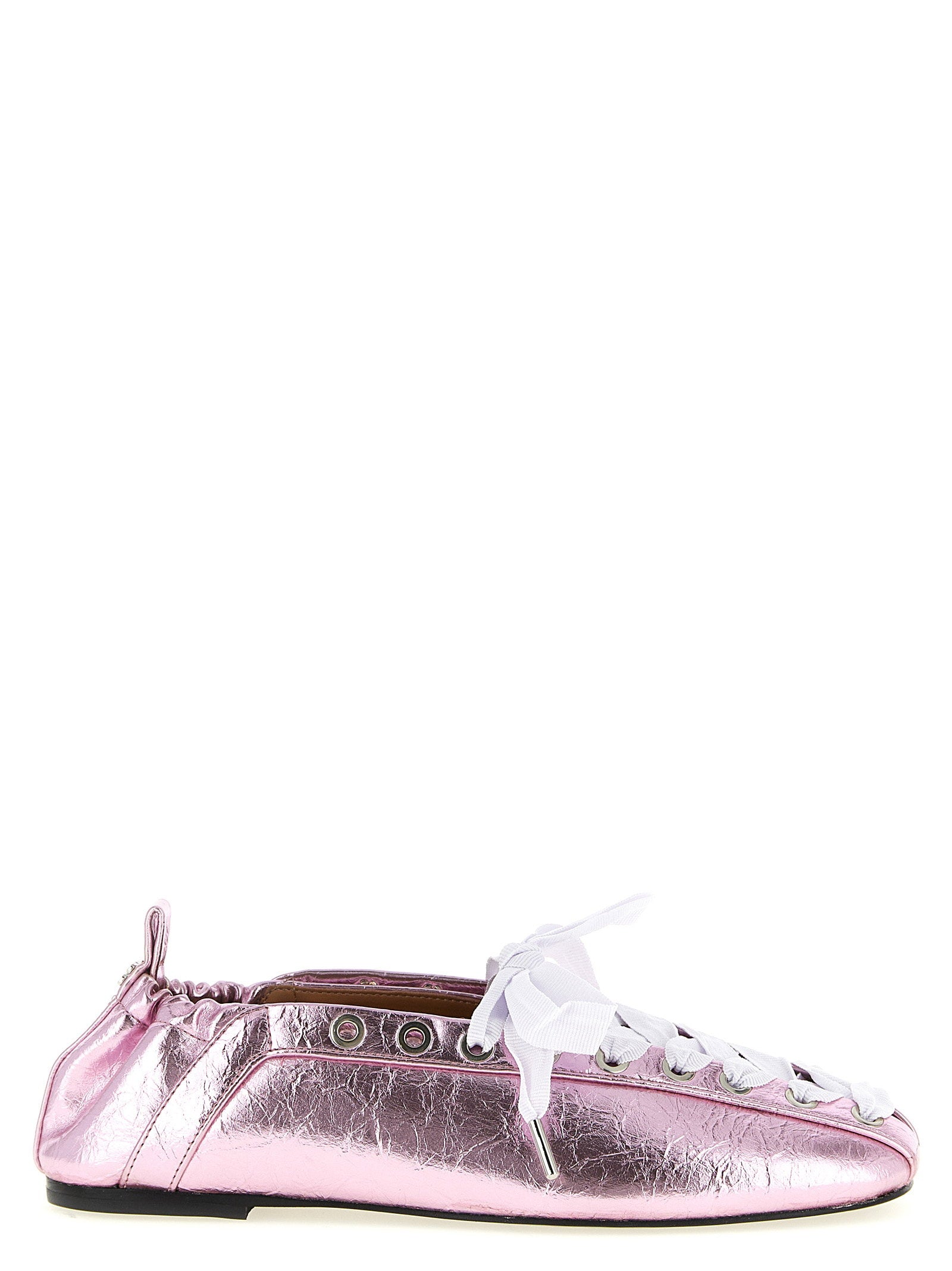 Ganni Lace-up Ballet Flats Pink