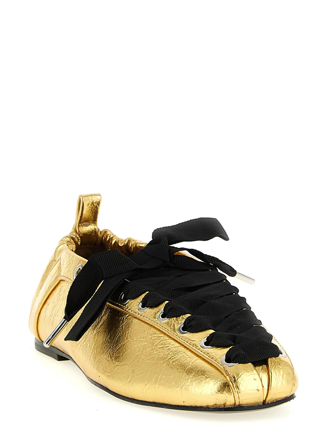 Ganni Lace-up Ballet Flats Gold