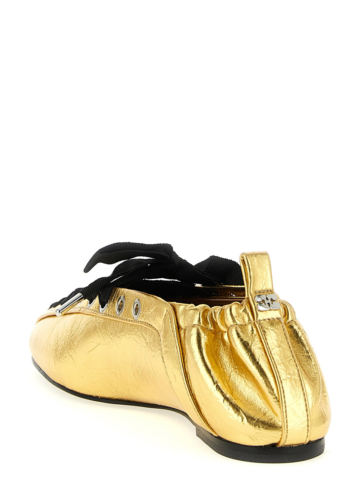 Ganni Lace-up Ballet Flats Gold