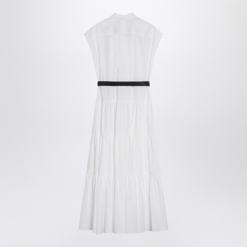 Max Mara Studio White Cotton Shirt Dress with Ruffle Detailing White
