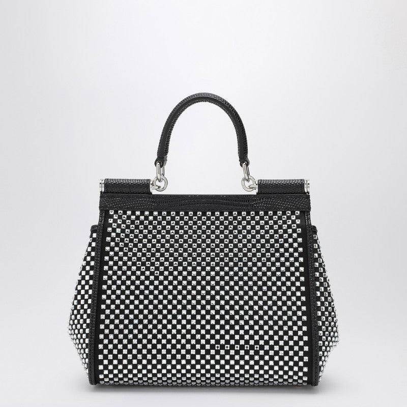 Dolce & Gabbana Black Sicily Medium Crystal-Embellished Leather Handbag Black