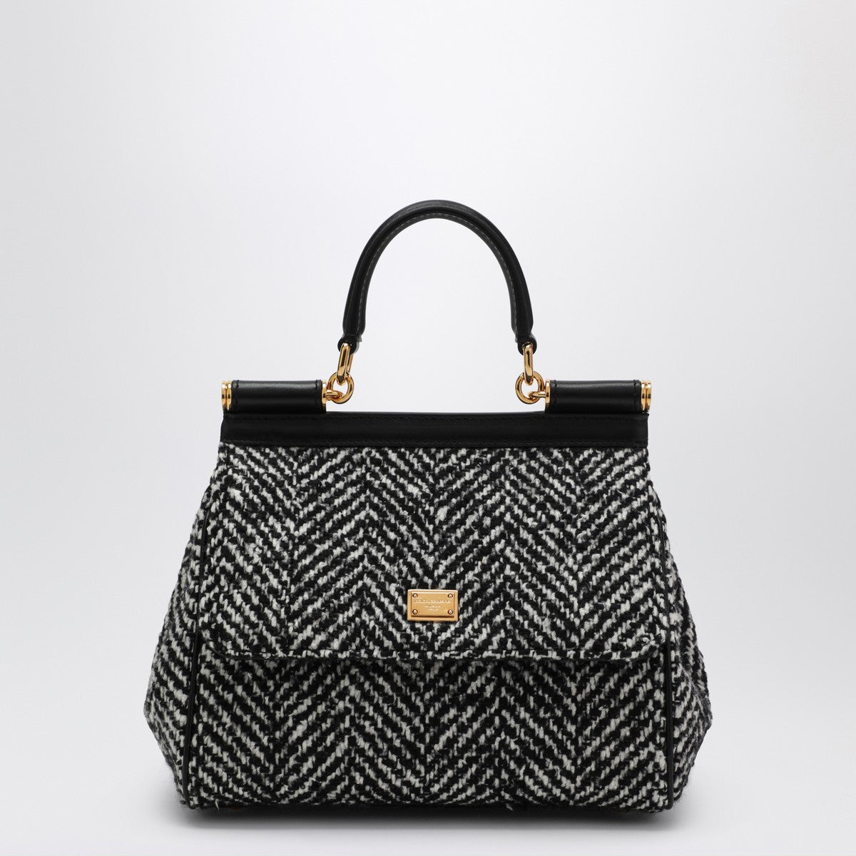 Dolce & Gabbana Chevron Fabric Sicily Medium Handbag White