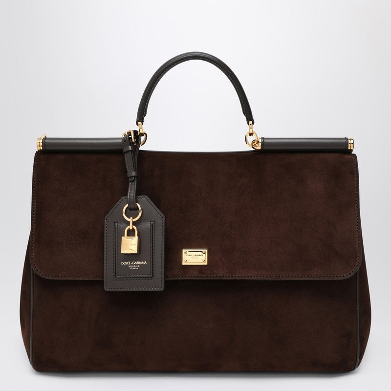 Dolce & Gabbana Ebony Brown Suede Large Sicily Bag brown