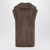 Max Mara Brown Teddy Alpaca-Wool Gilet with Wide Lapels Brown