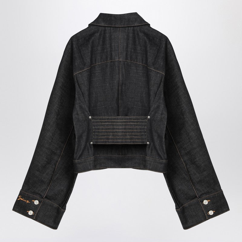 Givenchy Dark Blue Cotton Denim Jacket with Embroidered Logo Blue